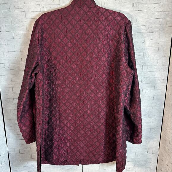Coldwater creek burgundy quilted jacket blazer satin button up vamp plus size - Picture 3 of 10